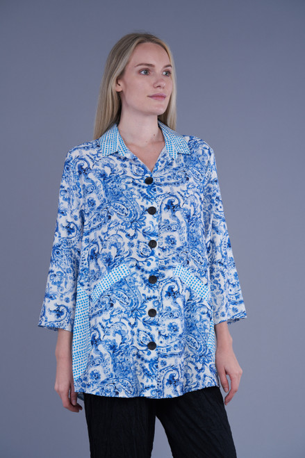 Shana Navy Floral & Dot Shirt Jacket