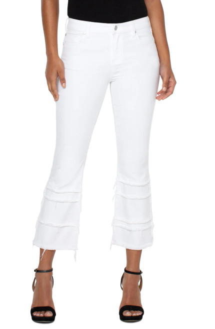 Liverpool Bone White Frayed Crop Flare Pant