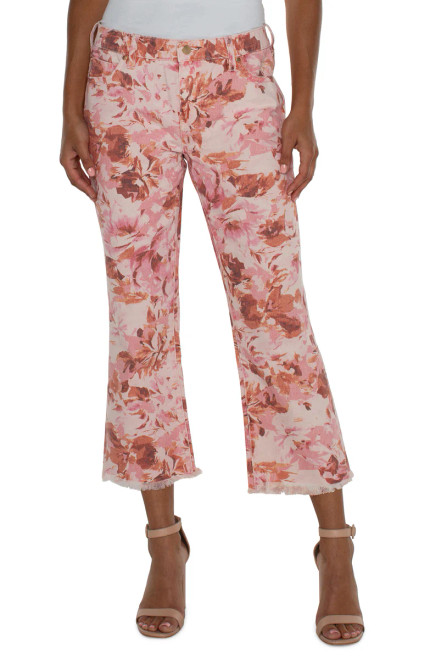 Liverpool Pink Floral Crop Flare Pant
