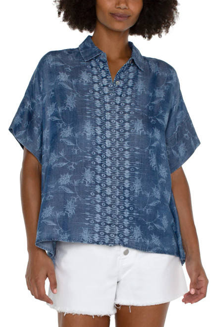 Liverpool Indigo Floral Camp Shirt