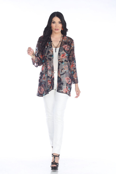 Aris A. Black Floral Burnout Cardigan