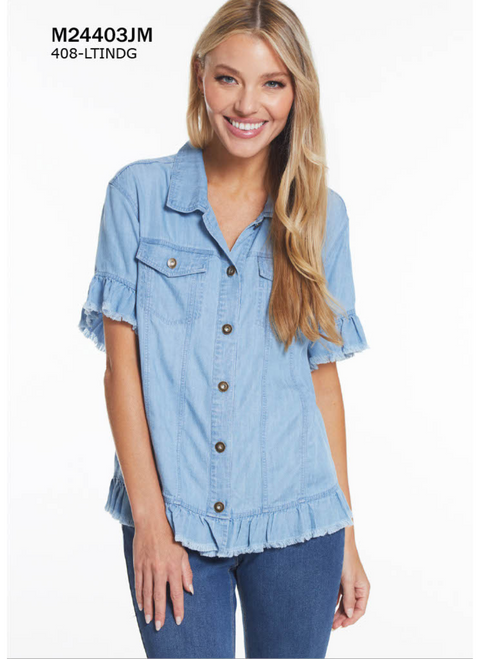 Multiples Denim Blue Ruffle Hem Jacket