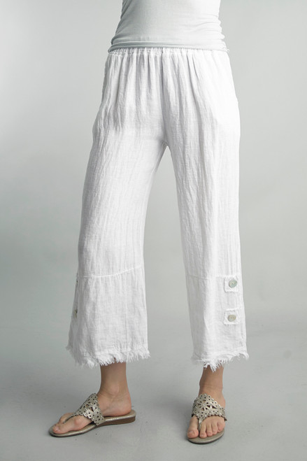 Tempo Paris White Linen Frayed Pants