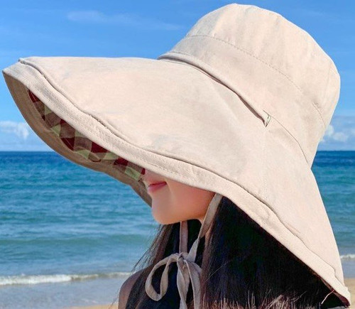 Winding River Ivory Plaid Wide Brim Reversible Sun Hat