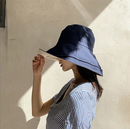 Winding River Navy / Tan Solid Reversible Sun Hat