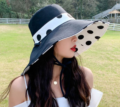 Winding River Black Polka Dot Reversible Sun Hat