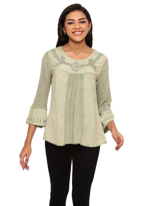 Parsley & Sage Celery Embroidered Top
