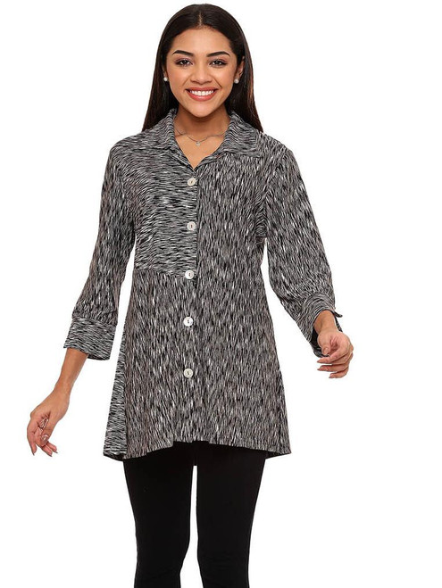 Parsley & Sage Black & White Space Dye Button Tunic Shirt