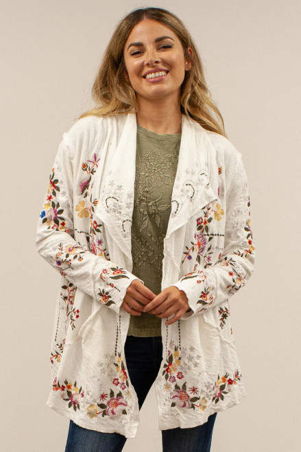 Caite White Cotton Embroidered Jacket