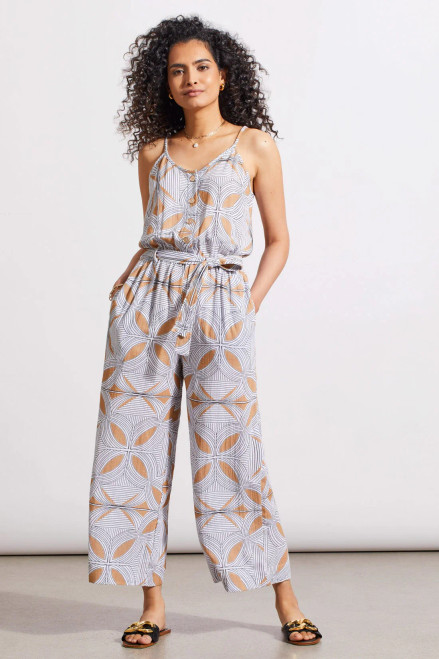 Tribal Caramel Petal Cotton Spaghetti Strap Jumpsuit