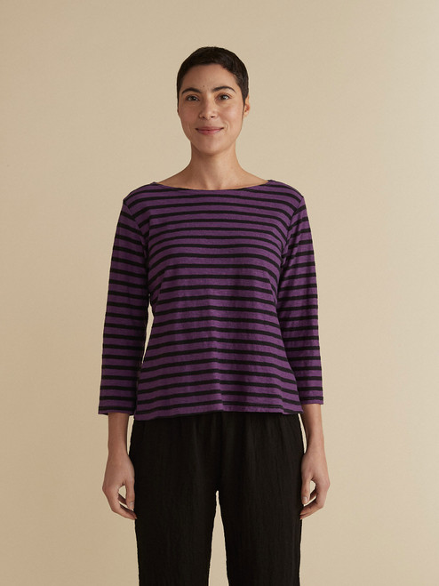 Cut Loose Black/Natural Stripe Boatneck Top