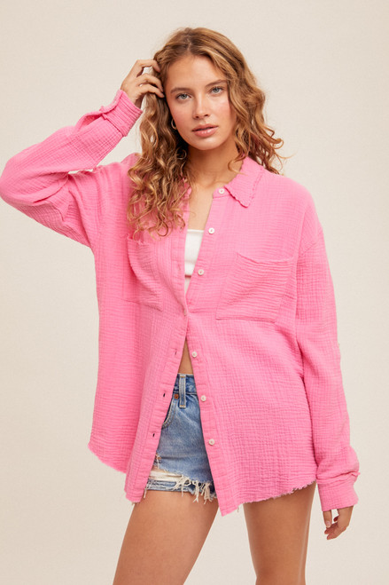 Hem & Thread Candy Pink Cotton Gauze Shirt