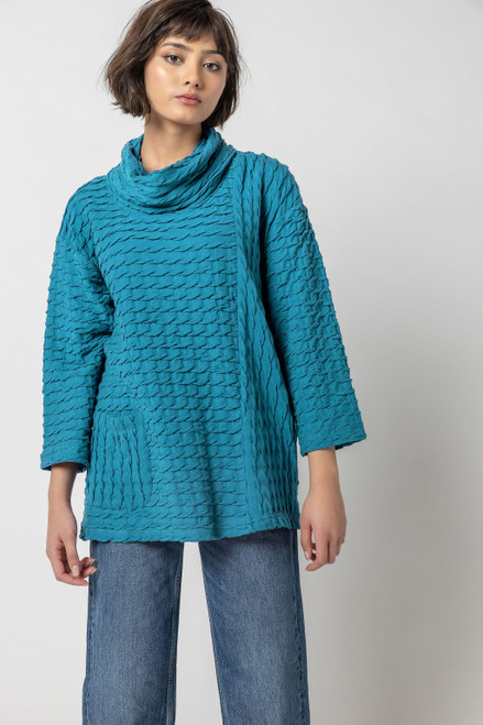 Komil Teal Cotton Petal Weave Cowl Tunic - New Moon Boutique