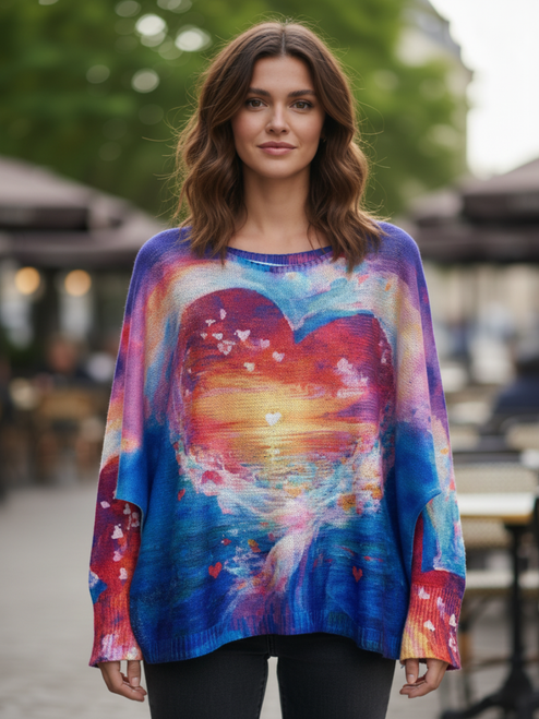 LOOWIE Blue Heart Printed Sweater