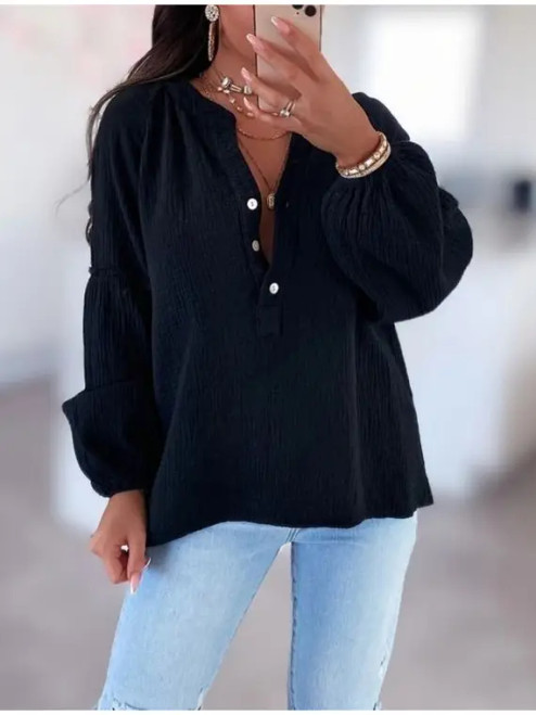 LOOWIE Black Cotton Gauze One-Size Shirt