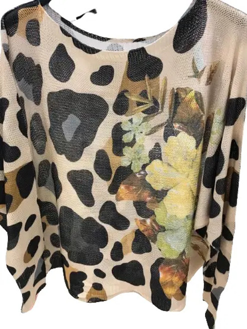 LOOWIE Leopard Floral Printed Sweater