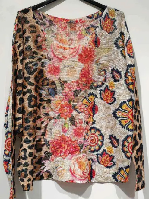 LOOWIE Leopard & Florals Printed Sweater