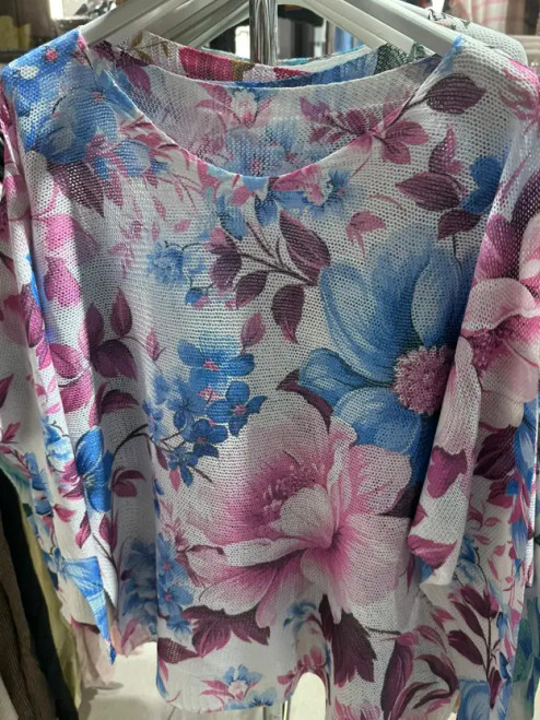 LOOWIE Pink Blue Floral Printed Sweater