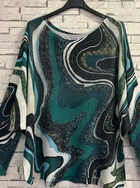 LOOWIE Green Waves Printed Sweater