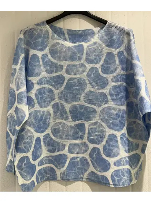 LOOWIE Blue Tiles Printed Sweater