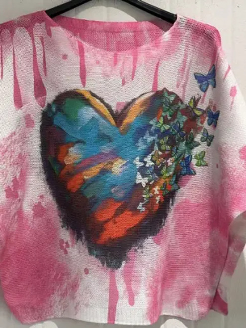 LOOWIE Pink Heart Printed Sweater