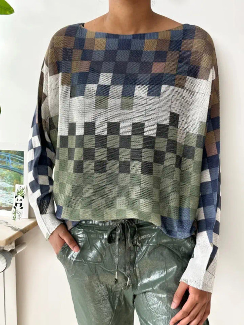 LOOWIE Olive Checks Printed Sweater
