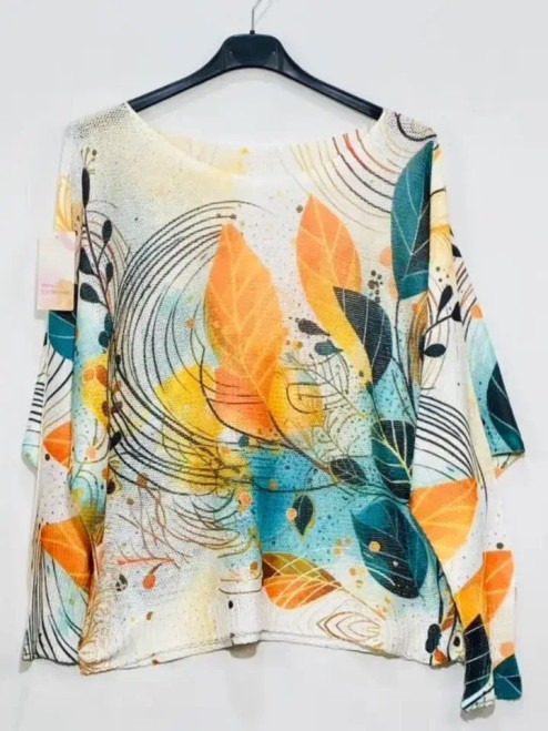 LOOWIE Orange Leaves Printed Sweater