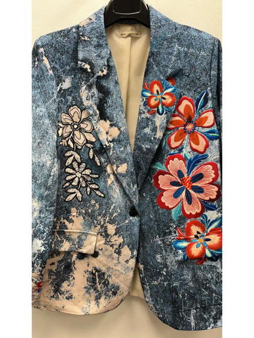 LOOWIE Italian Denim Floral Print Blazer