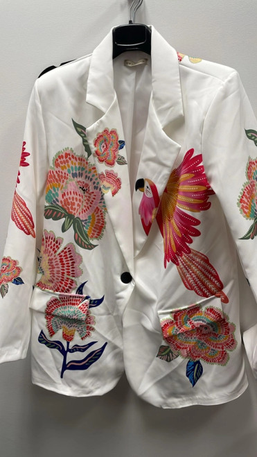 LOOWIE Italian White Parrot Printed Blazer
