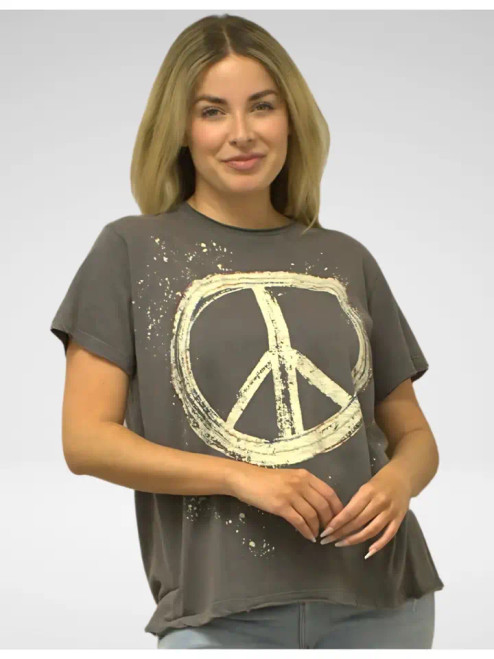 Kyla Seo Charcoal Cotton Embroidered Peace Tee