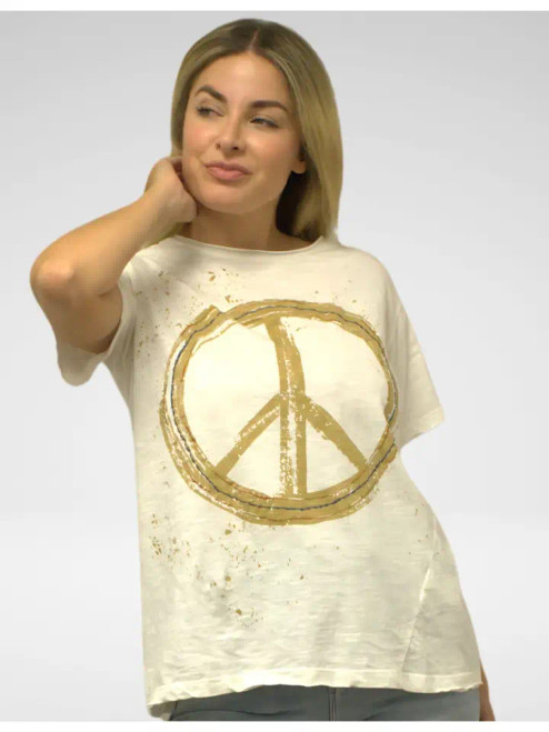 Kyla Seo Ivory Cotton Peace Embroidered Tee