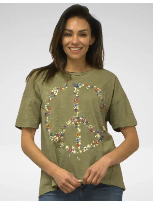Kyla Seo Khaki Cotton Peace Tee