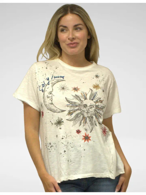 Kyla Seo Ivory Cotton Sun & Moon Embroidered Tee