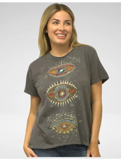 Kyla Seo Charcoal Evil Eye Embroidered Tee