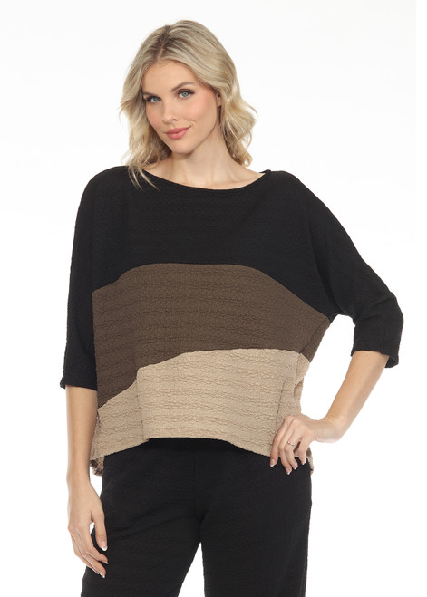 Inoah Striped Black, Olive & Mocha Textured Top