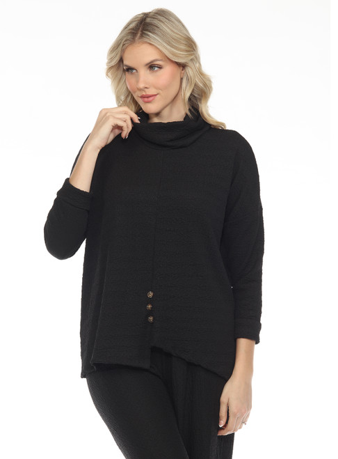 Inoah Black Textured Three Button Top