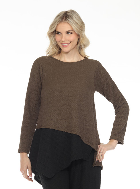 Inoah Olive & Black Textured Top