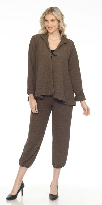 Inoah Olive Textured Hi-Low Cardigan