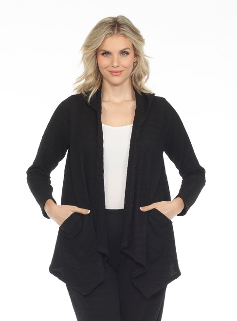 Inoah Black Textured Hoodie Cardigan