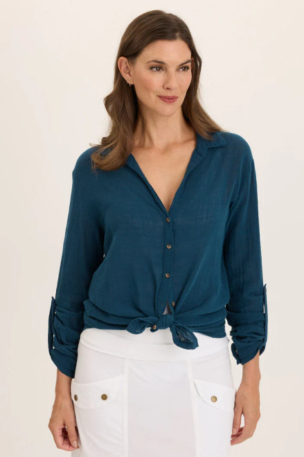 XCVI Teal Cotton Gauze Shirt