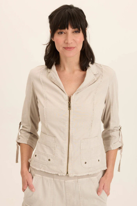 XCVI Oatmeal Linen Distressed Blazer