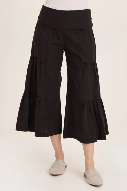 XCVI Black Linen Tiered Wide Leg Palazzo