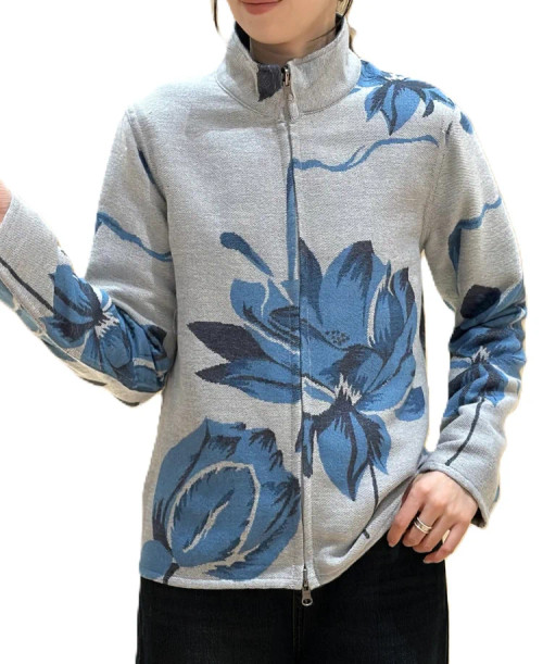 Winding River Royal Blue & White Lotus Reversible Zipper Sweater