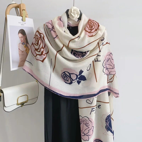 Winding River Pink & White Flower Sketch Scarf