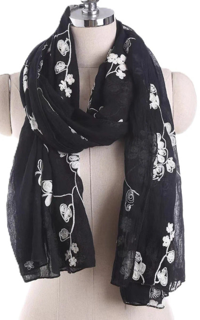 Winding River Black Lace Embroidered Scarf