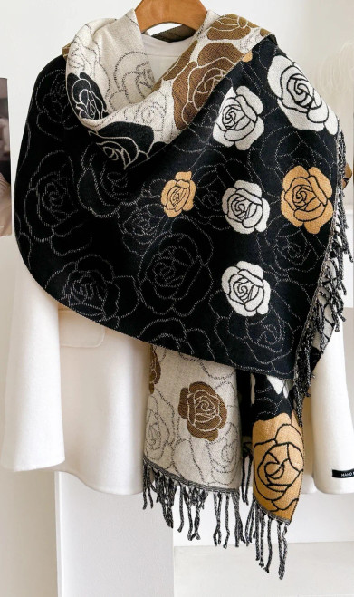Winding River Black & White Rambling Rose Reversible Wrap