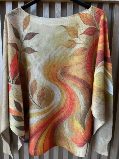 LOOWIE Cream Fall Leaves Printed Sweater