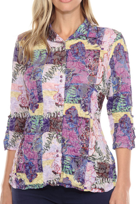 Carine Orchid Mosaic Crinkle Snap Shirt