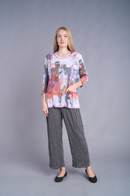Shana Abstract Crinkle Pocket Top