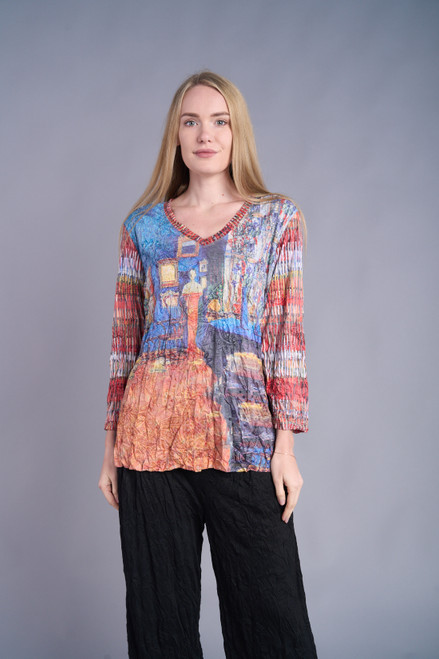 Shana Abstract City Crinkle Top